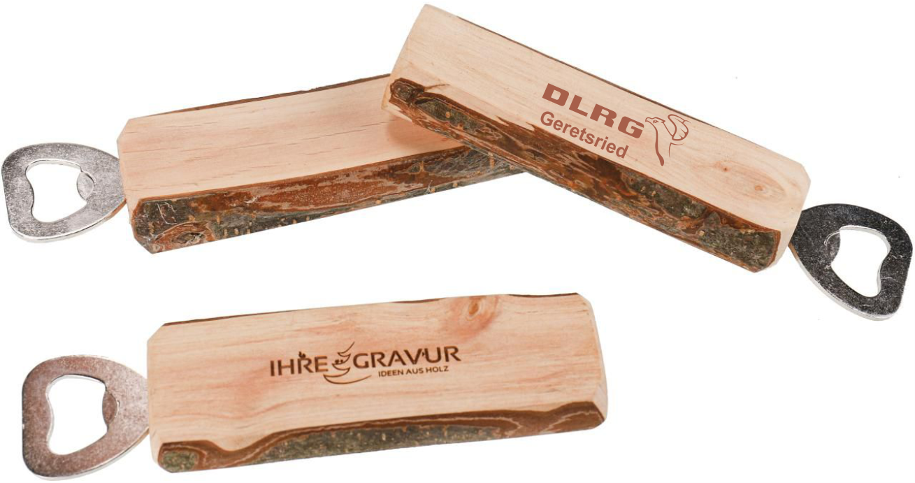 DLRG Geretsried Holz Flaschenöffner mit Rinde  